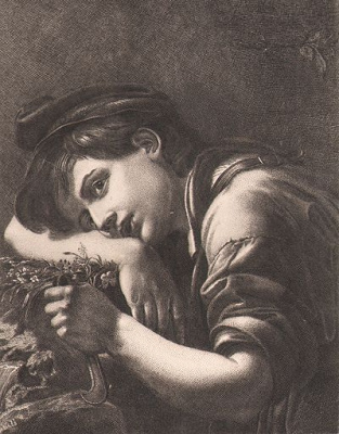 Молодой садовник. Офорт с оригинальной картины О. А. Кипренского (конец XIX века), Россия