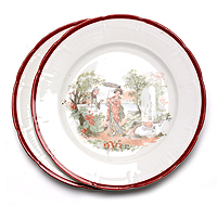 Тарелки парные со сценами японской жизни. Фарфор, деколь. Россия (?), первая половина ХХ века