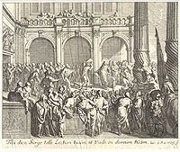 "Tibi dico, Surge tolle Lectum tuum, et Vade in domum tuam". Гравюра на меди. Фландрия, конец XVII века
