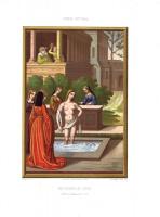 Вирсавия, жена царя Давида и мать царя Соломона, купается в бассейне. Хромолитография. Франция, Париж, 1857-1858 год