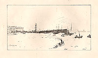 Постройка Дворцового моста. Автолитография. СССР, 1922 год