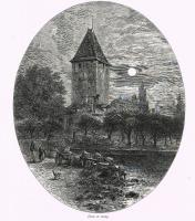 Башня в Уши-3 (Tower at Ouchy). Гравюра. Великобритания, середина XIX века