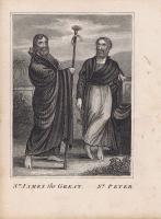 `Библия. Апостолы Иаков Зеведеев и Петр. Офорт. Англия, Лондон, ок. 1850 года