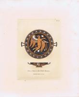 Древняя (античная) патера из Британского музея. Орнамент. Офорт, ручная раскраска. Англия, Лондон, 1838 год