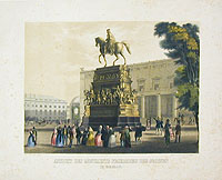 Вид на памятник Фридриху Великому в Берлине. Литография (середина XIX века), Германия