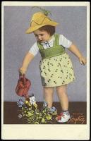 Девочка и цветы. Открытка