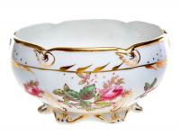 Сахарница "Мускусная роза". Фарфор, деколь, подрисовка, золочение. Royal Chelsea, Великобритания, 1940-е гг.