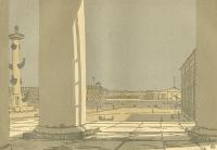 Нева сквозь колонны Биржи. Ксилография, 1907 год