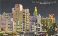 Почтовая открытка "Playground of the America's at Night Miami Beach, Fla". США, середина ХХ века