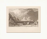 Treryn - Castle, from Port Carnow Cove, Cornwell. Офорт (1832 год), Англия