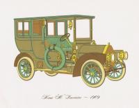 Цветная литография "Knox M Limousine 1909 года. Автомобиль Лимузин Нокса". США. Нью-Йорк. 1965 год