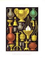 Кухонная утварь и предметы обстановки Франции XII-XIII веков. Хромолитография. Франция, Париж, 1857-1858 год