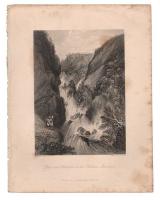 Водопад в Балканских горах. Офорт. Англия, 1840-е гг