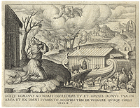 Ной с семейством входит в ковчег. Гравюра (XVI век), Франция