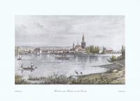 Вид на город и собор со стороны озера. Констанц, Германия. Офсетная литография. Германия, Штутгарт, 1971 год
