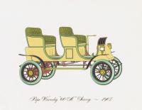 Гравюра Clarence Hornung Электрический автомобиль (электромобиль) Pope-Waverly 60-A Surrey 1907 года. Литография. США, Нью-Йорк, 1965 год