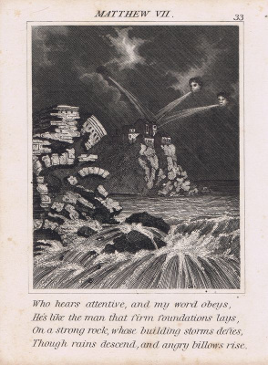 Библия. Проповедь о домах на камне и песке. Офорт. Англия, Лондон, ок. 1850 года