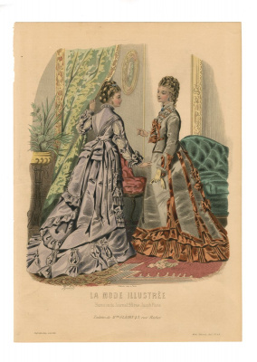 Дамская мода. Резцовая гравюра, ручная раскраска. Франция, 1875 год