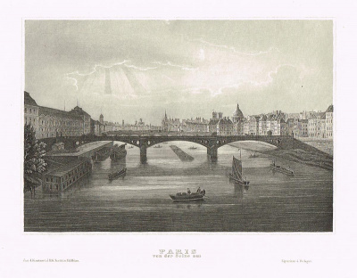 Сена, Париж (Paris von der Seine aus). Гравюра, офорт. Германия, середина XIX века
