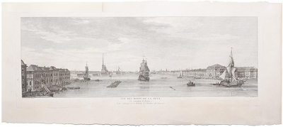 Санкт-Петербург. Вид с Невы. Панорама. Гравюра на меди. Западная Европа, около 1760 г. Редкость