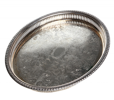 Cavalier! Поднос для сервировки. Металл, глубокое серебрение, гравировка. Размер 42 х 33 см. Cavalier, Великобритания, 1940-е гг.