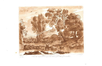Гравюра Ричард Ирлом Лист 109. Стада на природе. Офорт, меццо-тинто. Англия, Лондон, 1775 год