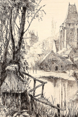 "У пруда". Офорт. Западная Европа, около 1870-х гг.