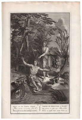 Tobias and his miraculous fish - Гравюра (XVIII век), Западная Европа