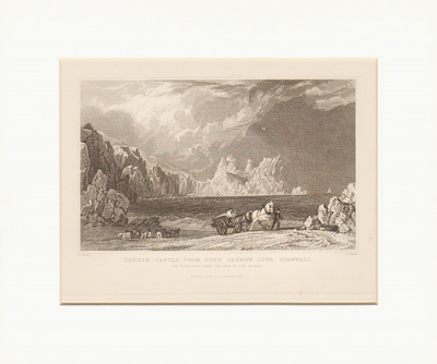 Treryn - Castle, from Port Carnow Cove, Cornwell. Офорт (1832 год), Англия