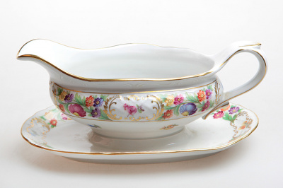Старинный Meissen! Соусник с подставкой. Фарфор, ручная роспись, деколь, золочение. Dieux Meissen, Бавария, 1930-е гг.