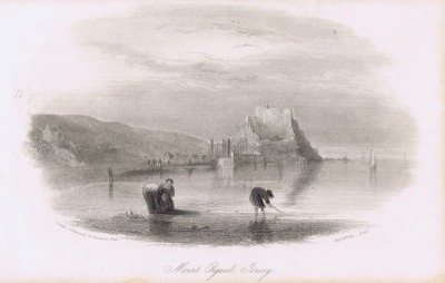 Гравюра Джон Харвуд Остров Джерси. Замок Мон-Оргёйль. Офорт. Англия, Лондон, 1855 год
