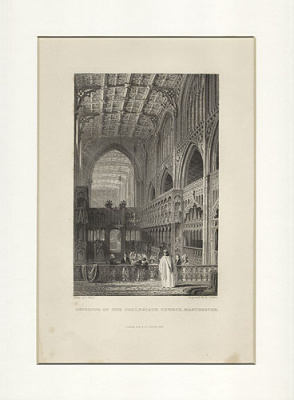 Interior of the Collegiate church, Manchester. Гравюра (первая половина XIX века), Англия