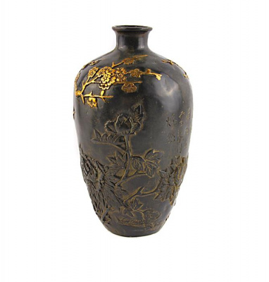 Декоративная ваза "Фазаны" в стиле шинуазри. Металл, прочеканка. Китай, середина XX века