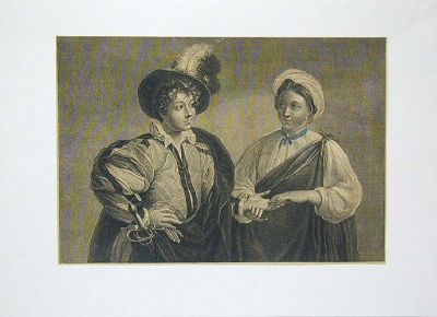 Кавалер и цыганка. Гравюра (первая половина XVIII века), Франция