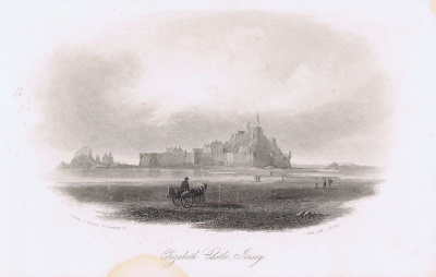 Гравюра Джон Харвуд Остров Джерси. Замок Елизаветы. Офорт. Англия, Лондон, 1855 год