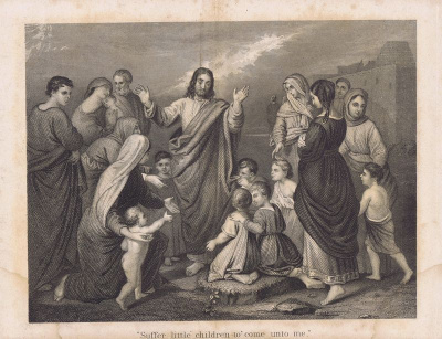 Библия. Пусть дети приходят ко мне. Офорт. Англия, Лондон, ок. 1850 года
