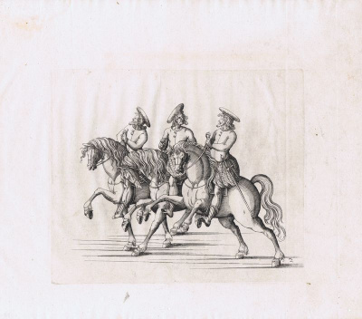 Всадники на лошадях. Офорт. Германия, Штутгарт, 1611 год