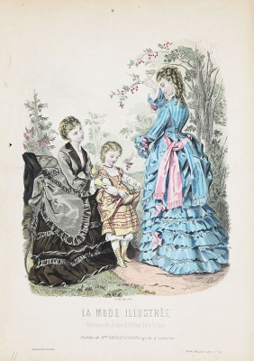Дамская мода. Резцовая гравюра, ручная раскраска. Франция, 1873 год
