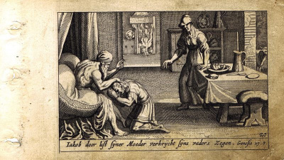 Ветхий Завет. Разговор Исаака и Исава. Резцовая гравюра, офорт. Нидерланды, Амстердам, 1659 год