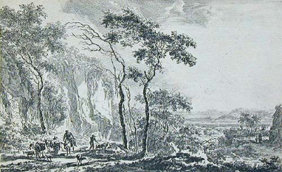 Пейзаж с путниками. Гравюра (середина XVII века), Западная Европа