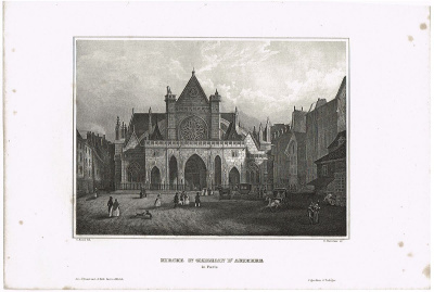 Церковь Сен-Жермен-л’Осеруа в Париже. Офорт, гравюра. Германия, 1861 год