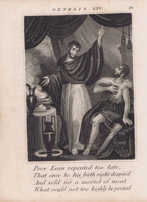 Библия. Исав продает свое первородство. Офорт. Англия, Лондон, ок. 1850 года
