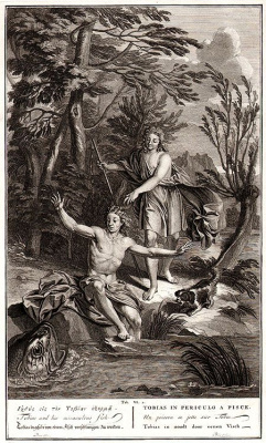 Tobias and his miraculous fish - Гравюра (XVIII век), Западная Европа