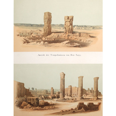 Руины храмов Бен-Нага и Мусавварат-эс-Софра. Литография (середина XIX века), Германия