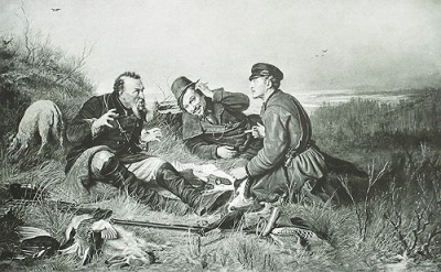 Охотники на привале. Фототипия с картины В. Г. Перова. Санкт-Петербург, 1903 год