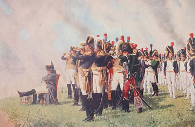 Наполеон на Бородинских высотах. Литография. Российская Империя, 1911 год