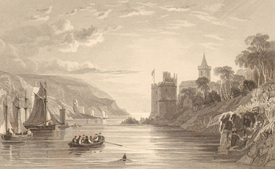 Замок и гавань в Дартмуте. Офорт (1832 год), Англия