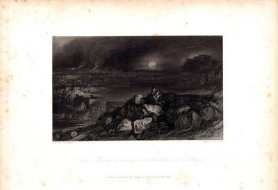 Римский полководец Гай Марий на руинах Карфагена. Офорт. Англия, Лондон, 1836 год