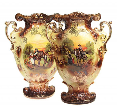 Две парные вазы. Фарфор, деколь, золочение. Великобритания, начало ХХ века