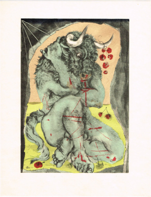 Инициация (Минотавр). Литография. Пьер-Ив Тремуа. Vins, Fleurs et Flammes. Japon Imperial. Издатель Bernard Klein, Париж, 1953 год